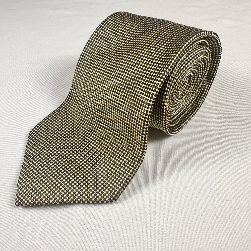 Brooks Brothers 346 Yellow Black Pattern Tie 100% Silk Made in USA